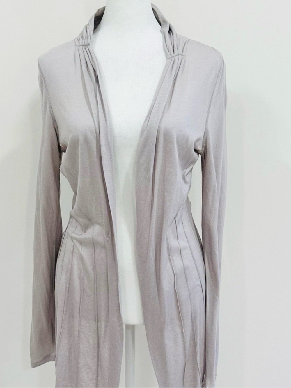 Anthropologie Deletta Gray Open Front Cardigan Waterfall Hem Women Size M